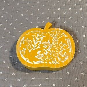 (Bundle 3 for $15) Mustard Yellow Wooden Pumpkin Shaped Shelf Decor